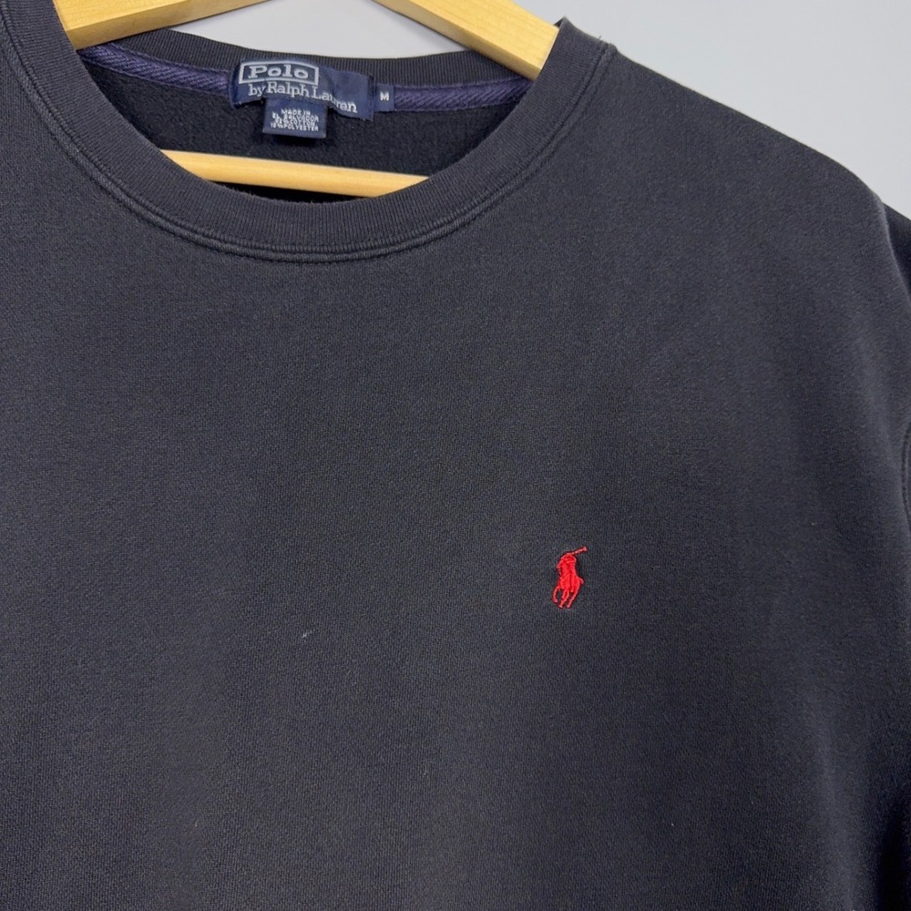 Vintage Polo Ralph Lauren Crewneck Sweatshirt Mens Medium Cotton Black Preppy - Picture 3 of 10